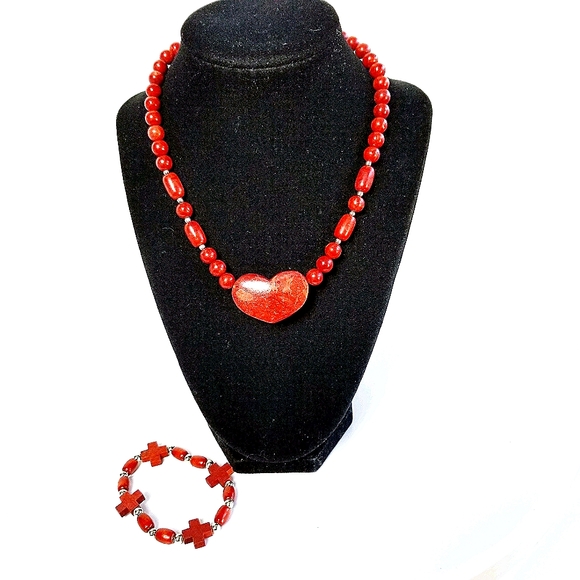 GSJ Spiny Oyster Heart & Bead Necklace EUC - Picture 4 of 14